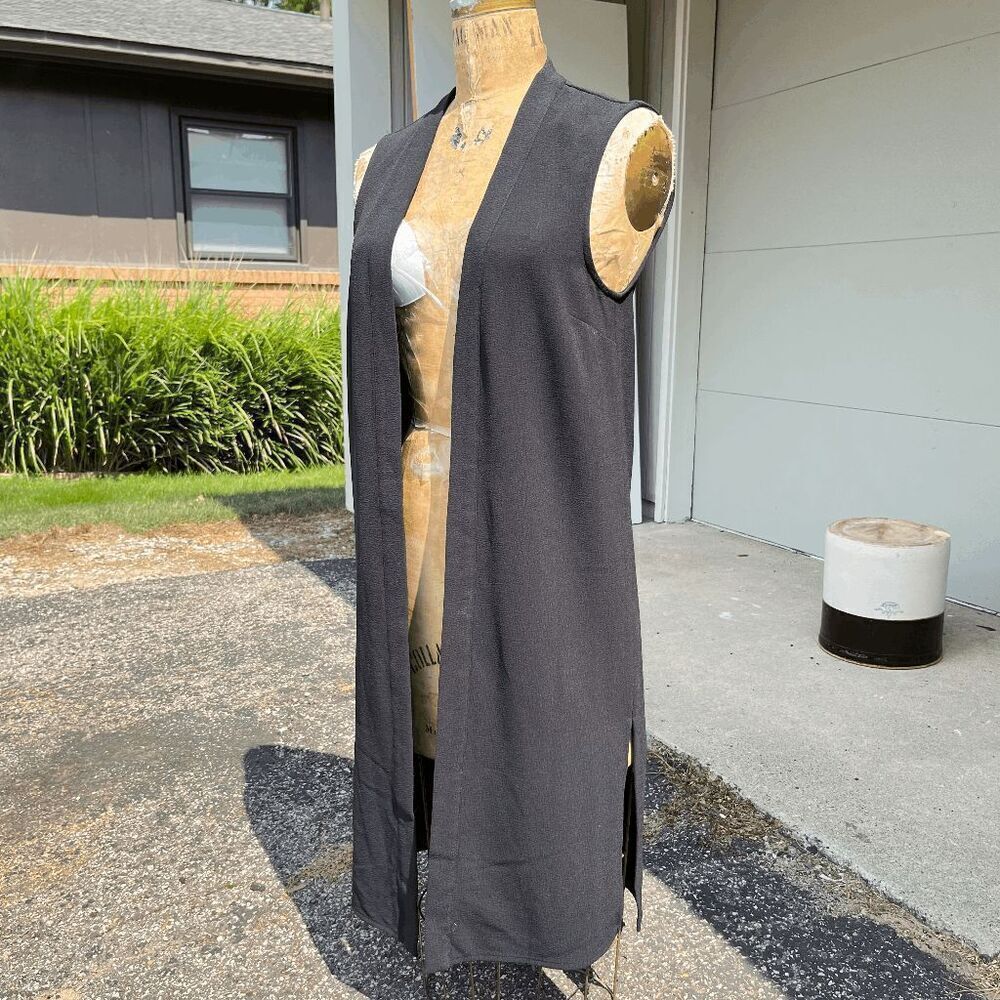 The Limited Black Longline Sleeveless Vest Duster Open Blazer Jacket SZ S